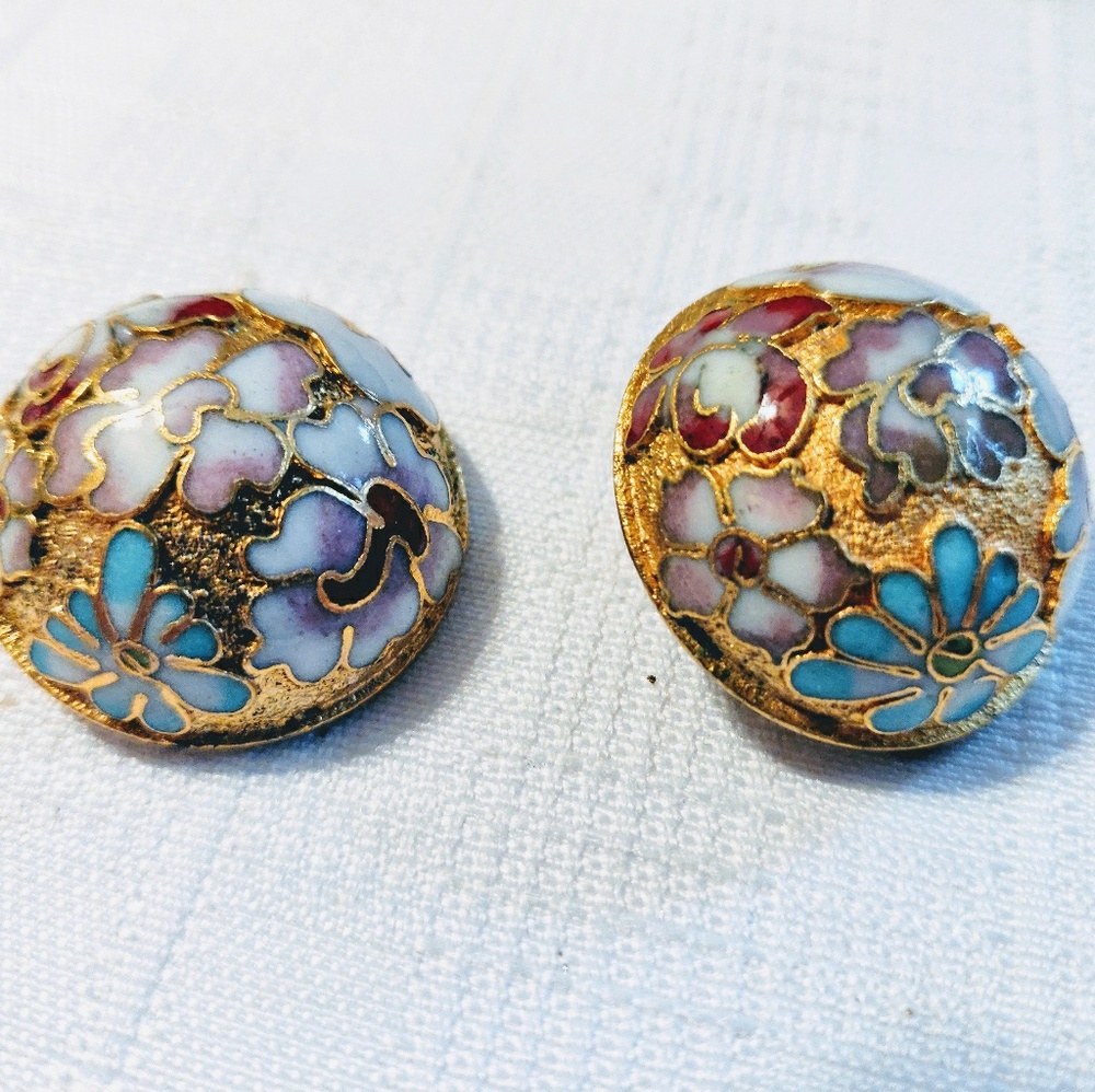 Large cloisonne clip on earrings